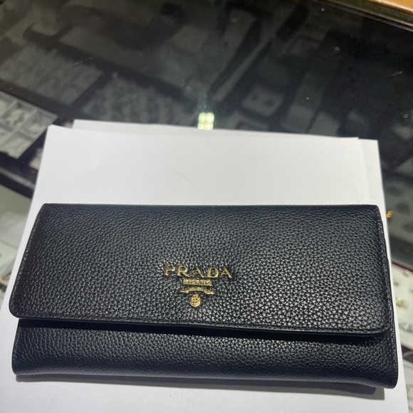 Authentic Prada Black Grain Leather Long Envelope Wallet - Picture 1 of 14